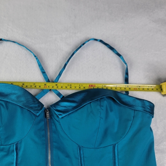 2b Bebe Ceena Peplum Bustier Couture Corset Top Front Zip Up Blue Turquoise NWT - Picture 4 of 7